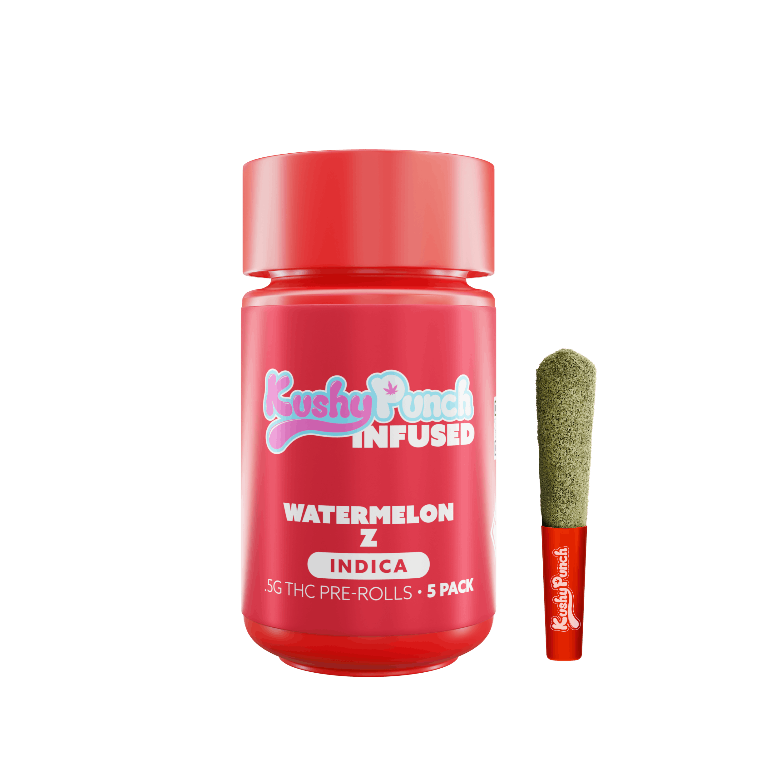 Photograph of Product: Kushy Punch: Infused Pre-Roll Pack | Watermelon Z | 0.5g ea | 5pk