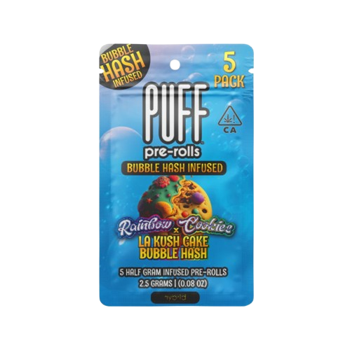 Photograph of product: PUFF | Rainbow Cookies x LA Kush Cake Bubble au chocolat Infused Pre-Rolls (5 Pack) | 2.5g