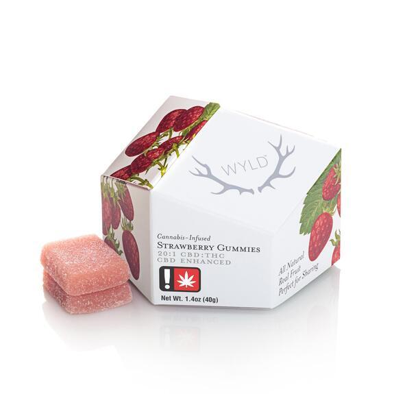Photograph of product: Strawberry High CBD 20:1 - 200mg CBD & 10mg TH-oui - 10pk of 20mg CBD & 1mg TH-oui Gummies - Wyld