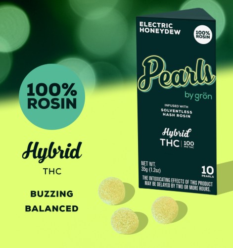 Photograph of product: Gron | Pearls | Electric Honeydew | Gummies 10pk | au chocolat Rosin | 100mg
