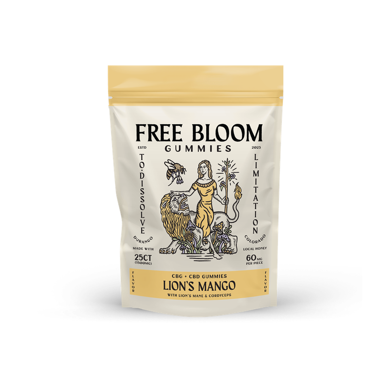 Photograph of product: Free Bloom CBD - Gummies 10 Count - Lion's Mango CBG+CBN