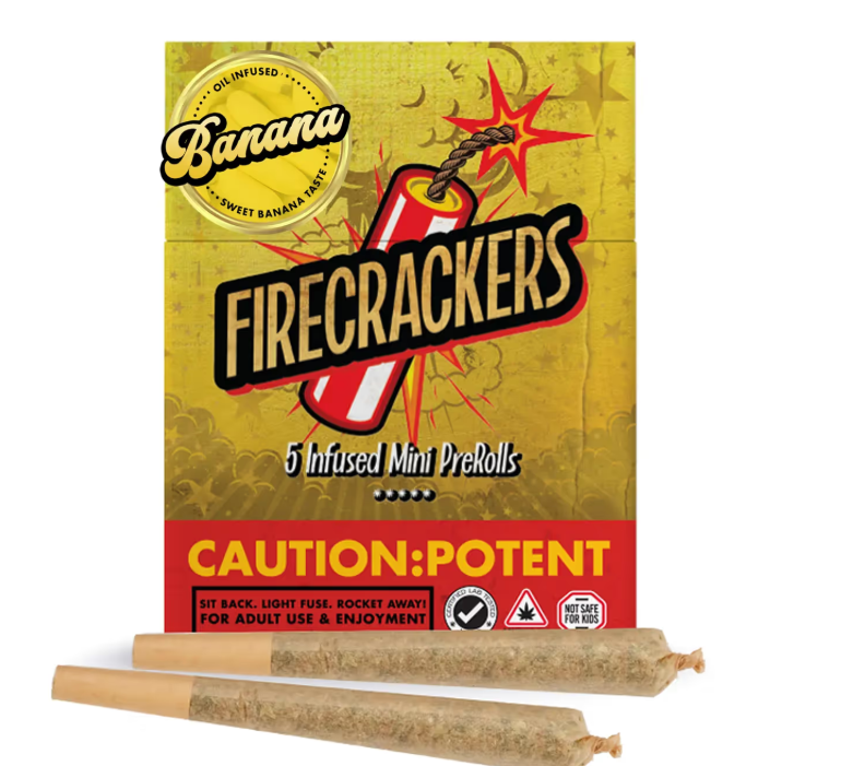 Photograph of product: FIRECRACKERS: Banana Candy | 0.7g Infused Pre-Roll | 5-Pack