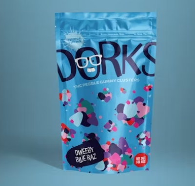 Photograph of product: Dorks | Dweeby Blue Raz | 100mg | Gummie Bites | Choice Chews