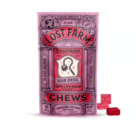 Photograph of product: LOST FARM - STRAWBERRY LIVE RESIN FRUIT CHEWS (10PK) (100MG) (H)