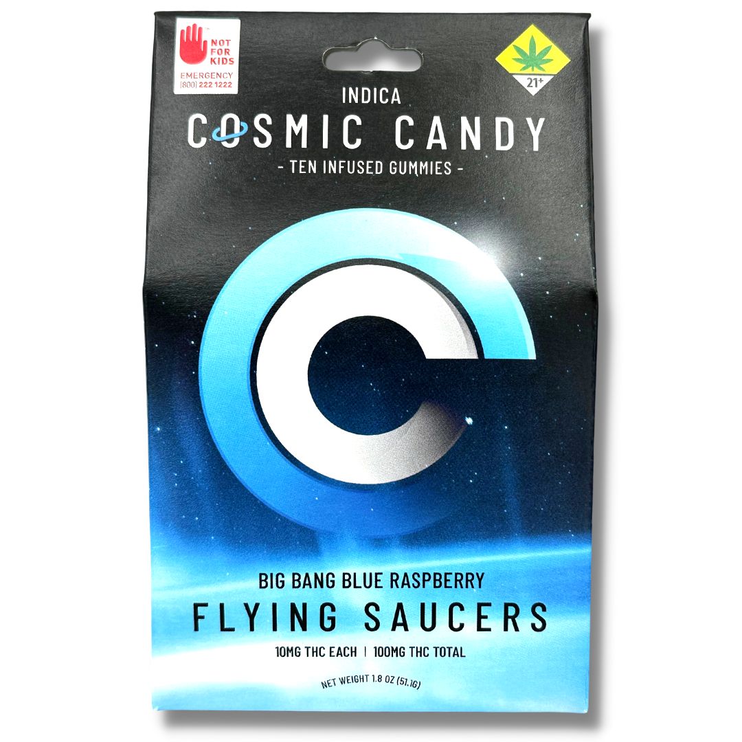 Photograph of product: Big Bang Blue Raspberry Oui'd 100mg Gummy Edibles (Cosmic Candy)