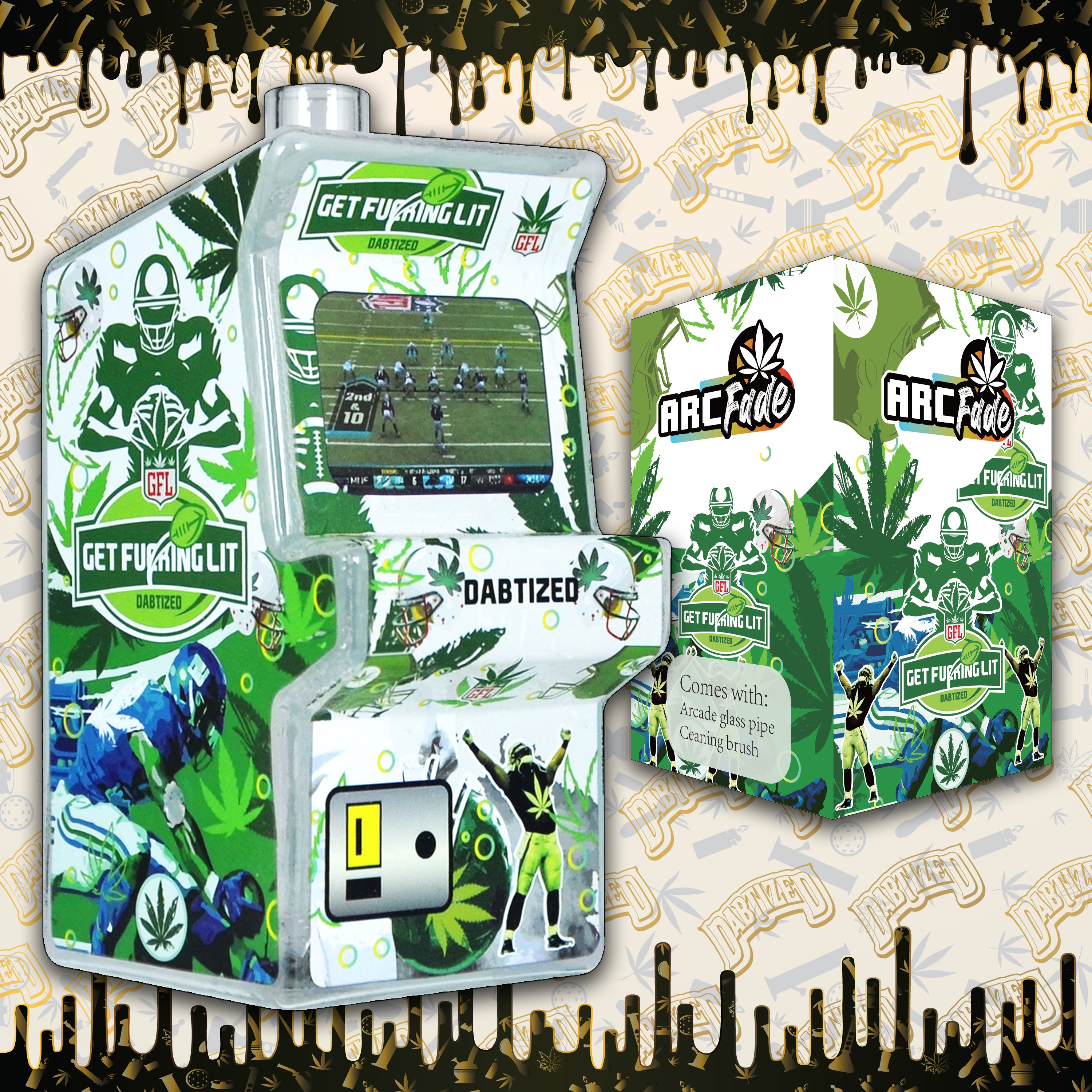 Photograph of product: Dabtized Arcloudz LED Arcade 2.0 Glass Water Pipe Get F***ing Lit (TAX INCLUDED)