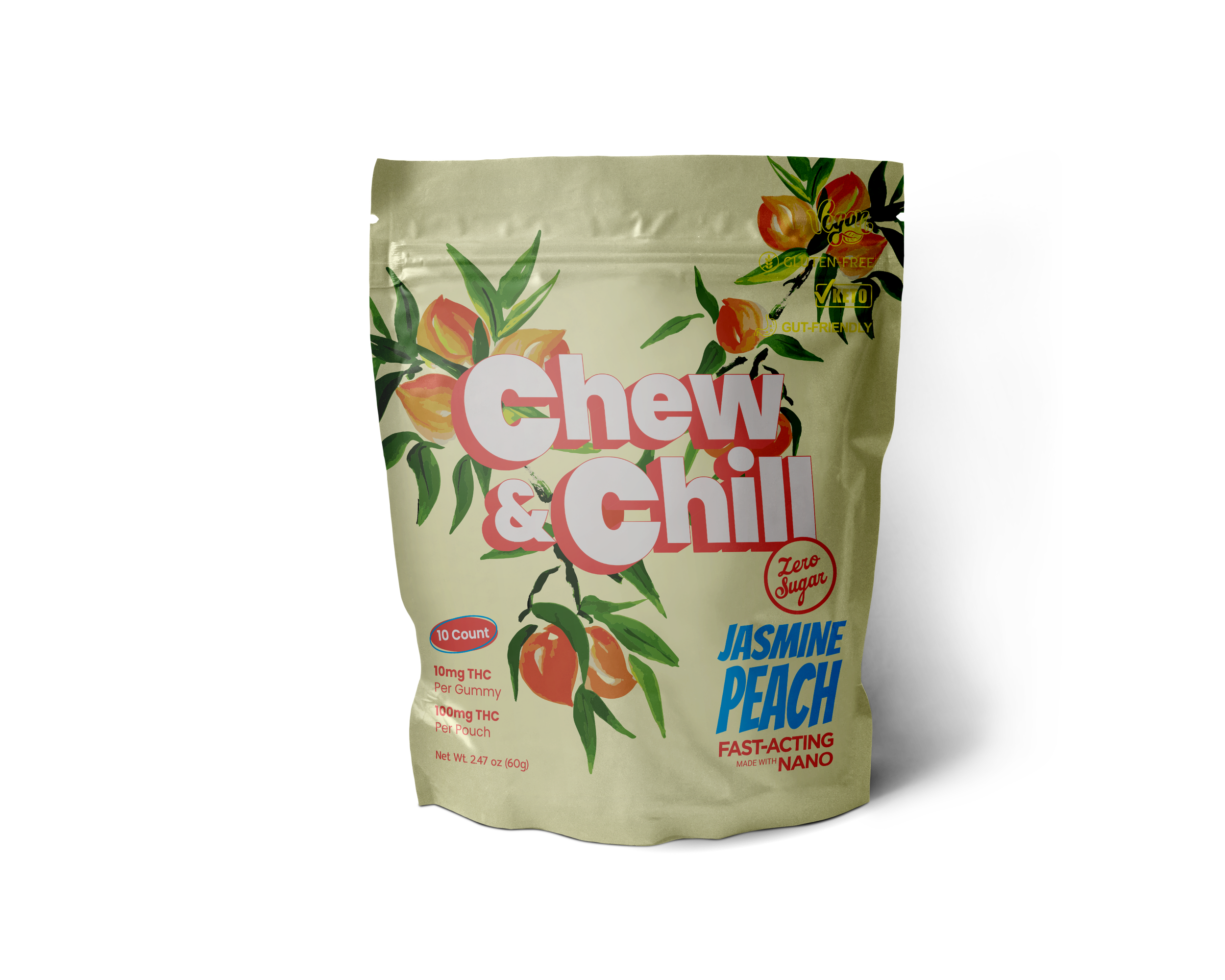 Photograph of product: Chew & Chill - Jasmine Peach (Sugar Free) - Fast-Acting Gummies - 10-Pack (100mg)