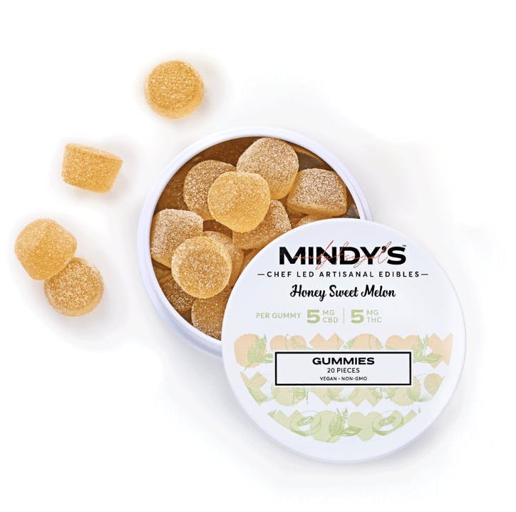 Photograph of product: Mindy's I Honey Sweet Melon 1:1 TH-oui:CBD 20pk 5mg Gummies