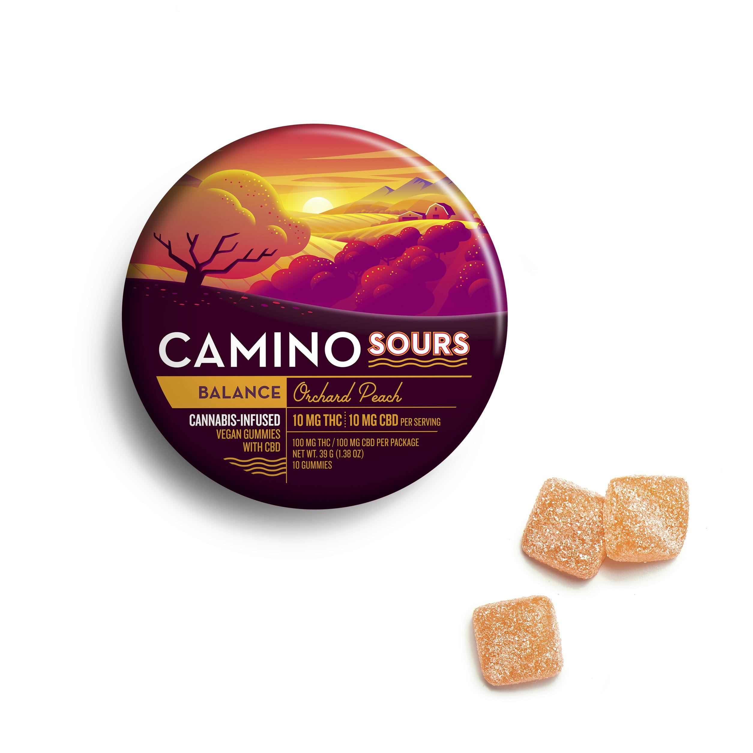 Photograph of product: Camino | Orchard Peach "Balance" 1:1 (THC:CBD) Sour Gummies 10pk, 100mg