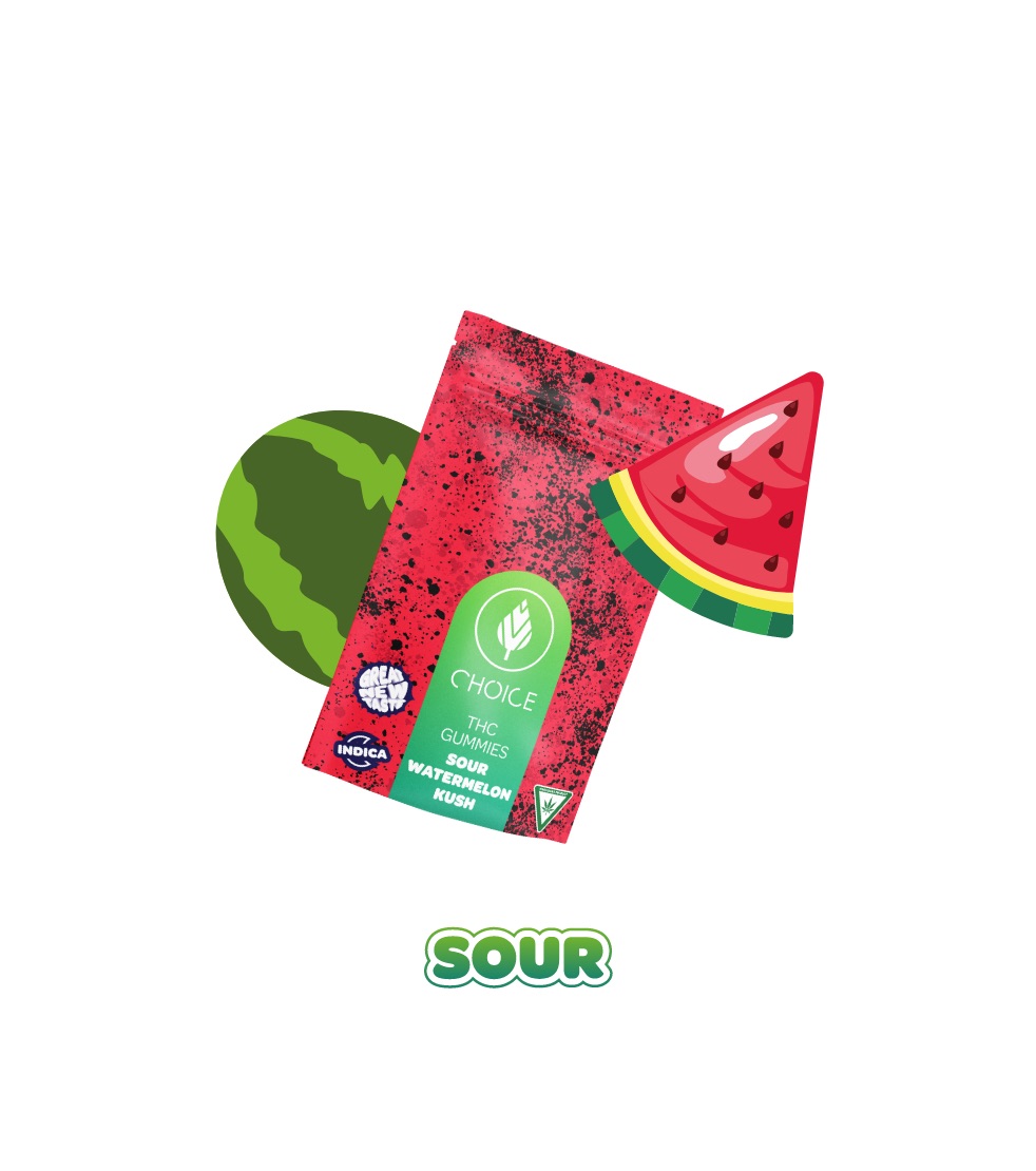 Photograph of product: AU Choice: Super Sour Watermelon Kush Gummie 100mg (Oui'd)