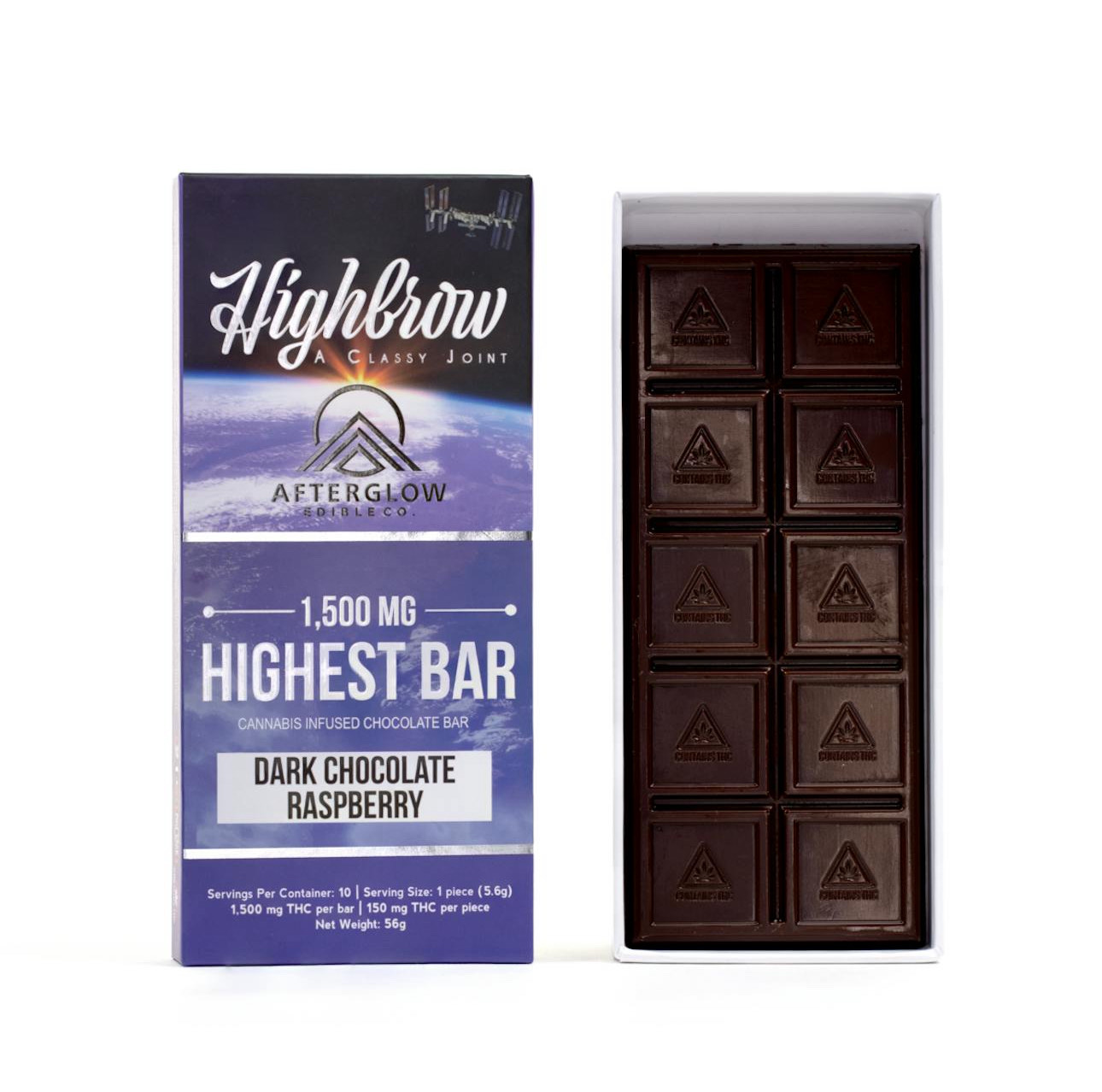 Photograph of product: Highbrow: 1500mg Dark Chocolate Raspberry Chocolate Bar