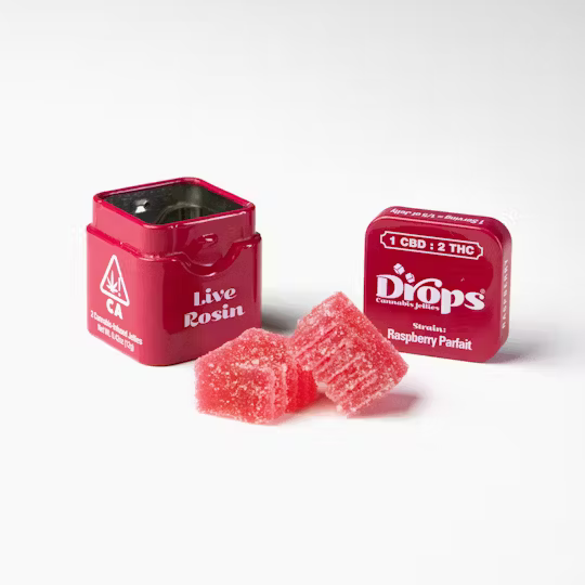 Photograph of product: Drops - Raspberry (TH-oui Bomb) - 1:2 CBD/TH-oui - Live Rosin - Gummy - 1ct - 150mg