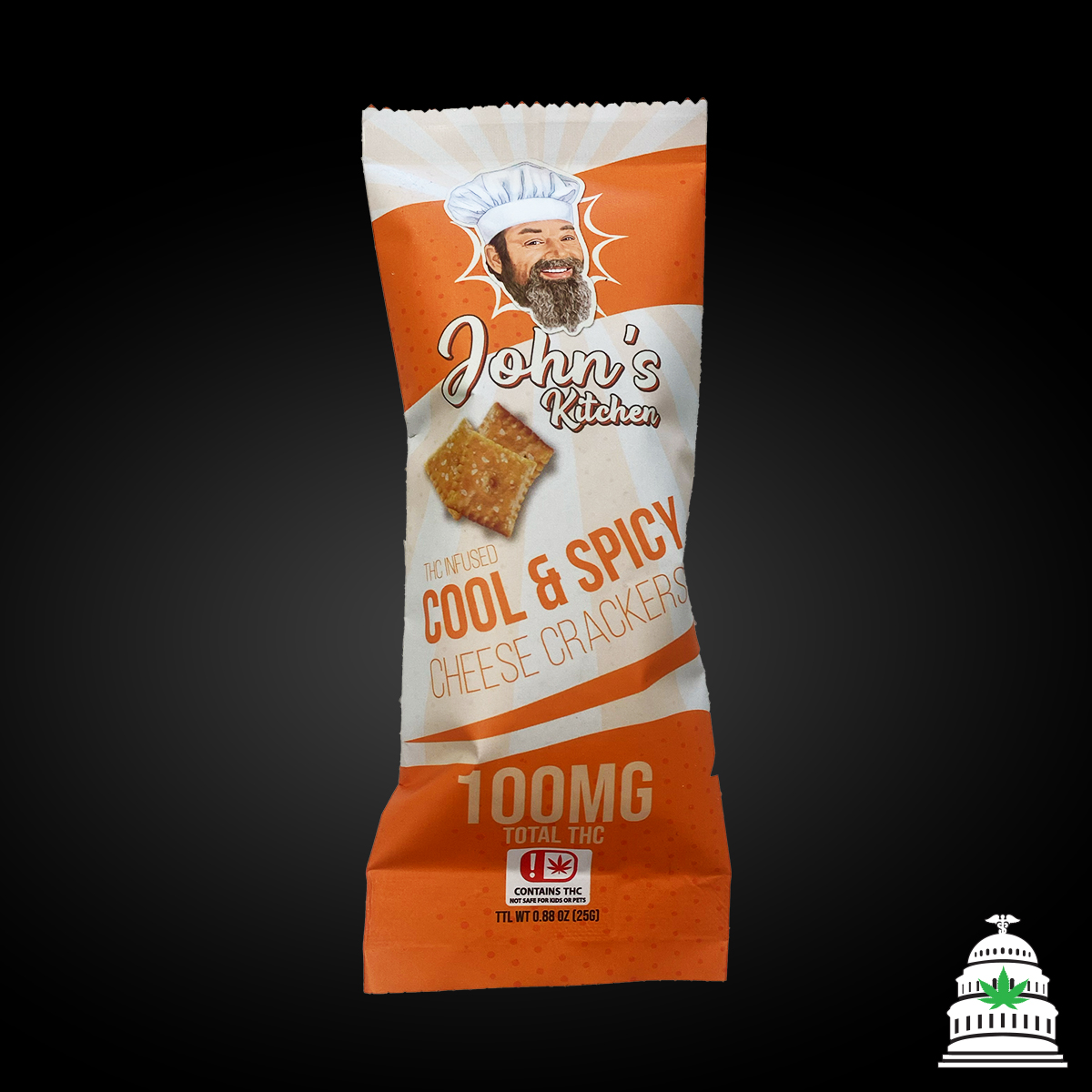 Photograph of Product: Cool and Spicy - 100mg Johns Kitchens Cheese Crackers Singles