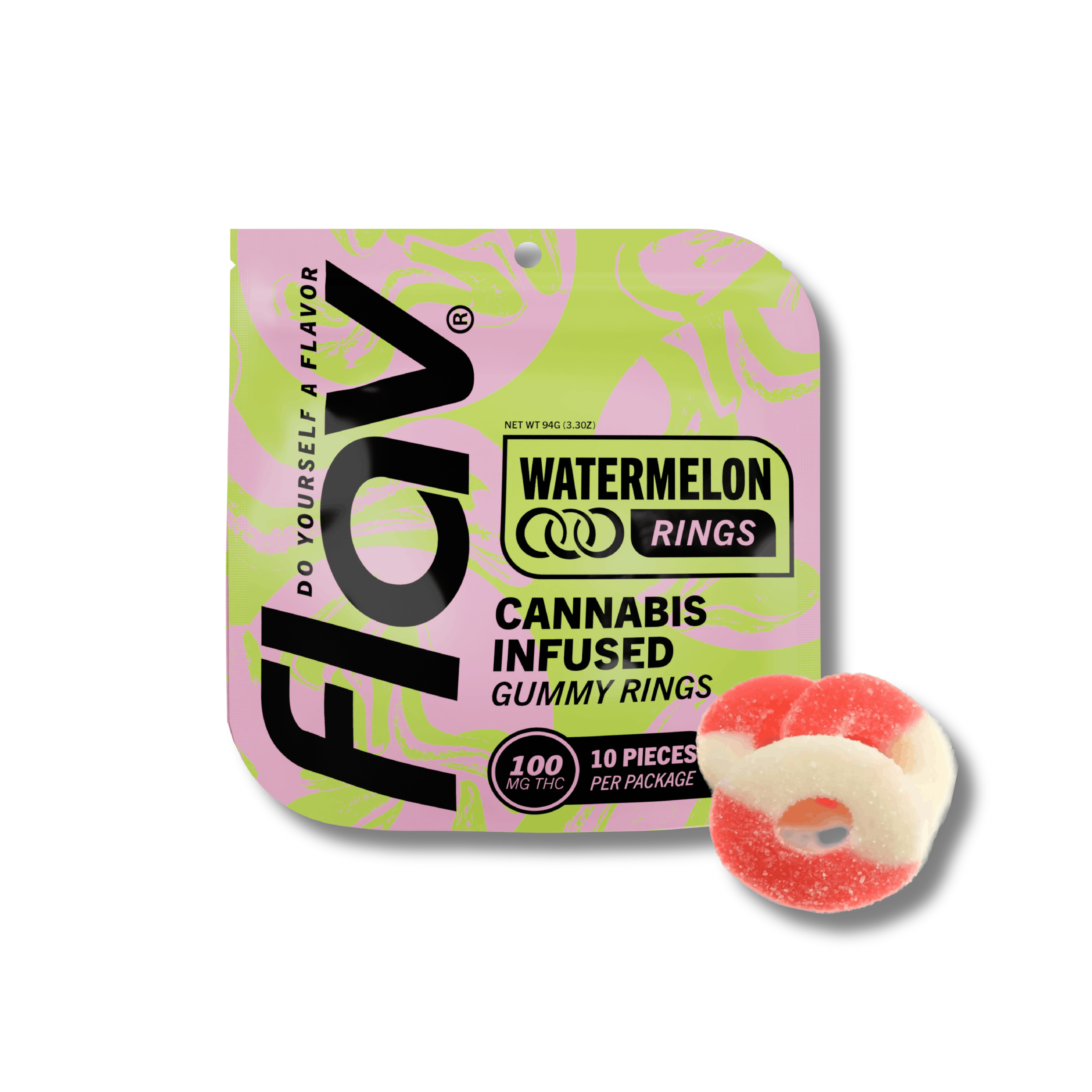 Photograph of product: Flav - Watermelon 5:1 TH-oui:CBD Gummy Rings 10pk - 100mg