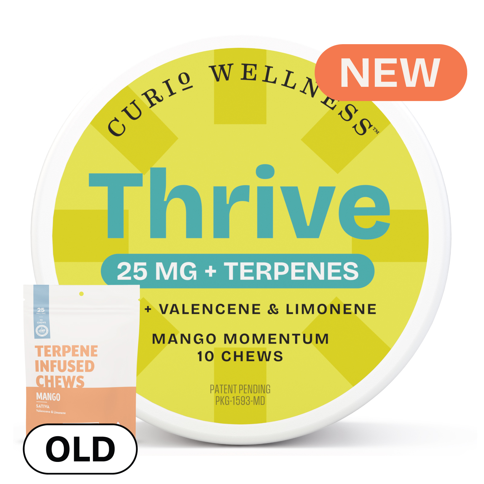 Photograph of product: Thrive 25mg + Terpenes | Mango Momentum Chews (Formerly Mango Terpene Infused Chews)