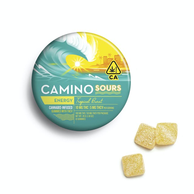 Photograph of product: Sours Tropical Burst | THC: THCv | 100mg Gummies