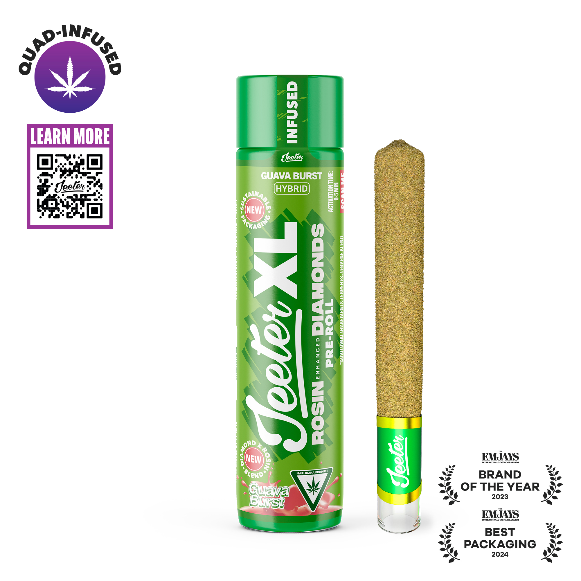 Photograph of product: Guava Burst 2g Quad Infused XL Pre-roll