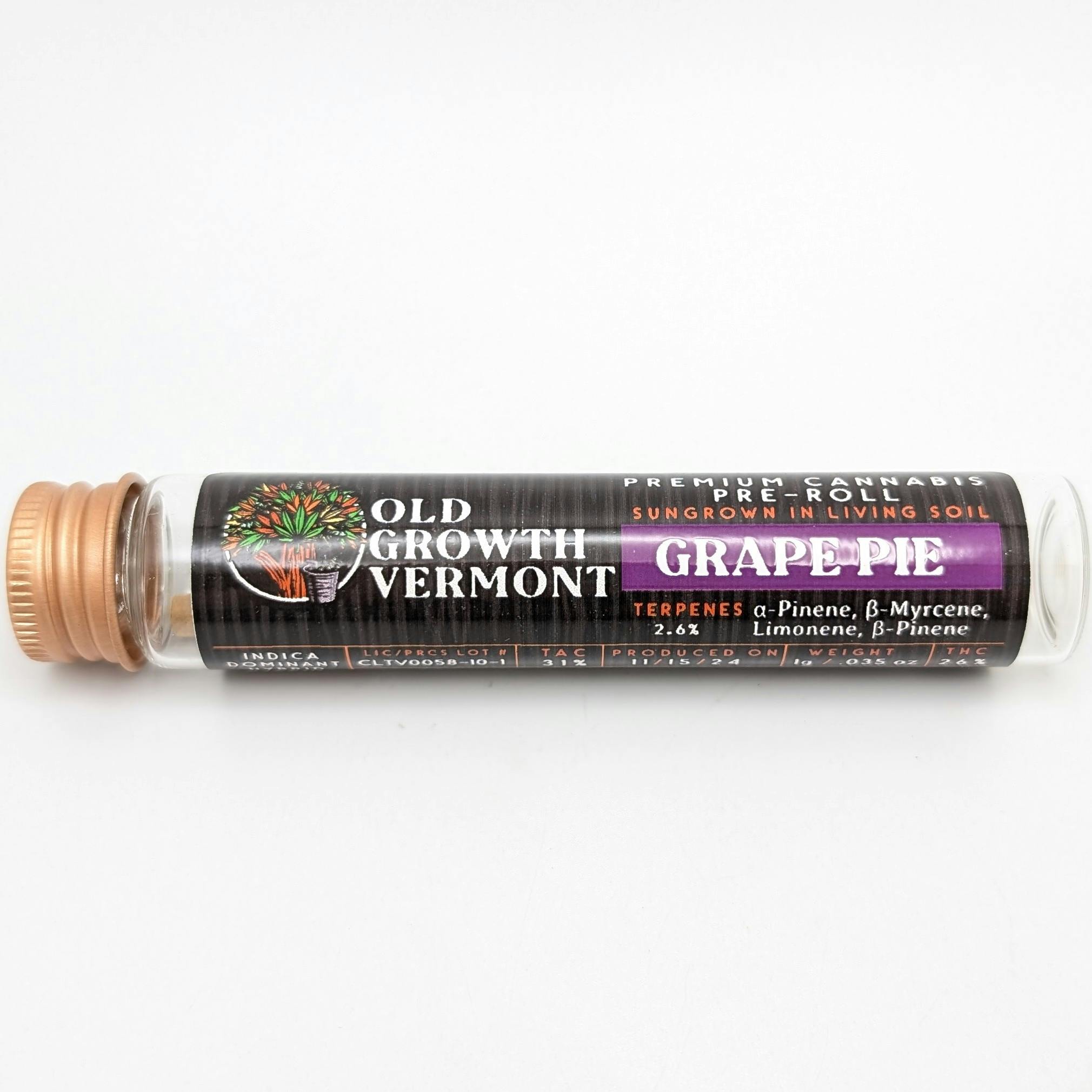 Photograph of product: Old Growth Vermont | Grape Pie | 1g Pre-Roll