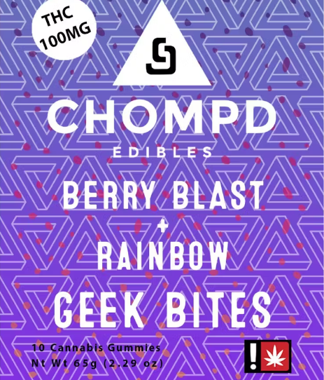 Photograph of product: Chomp'd | Berry Blast Rainbow Geek Bomb Gummy | 100mg