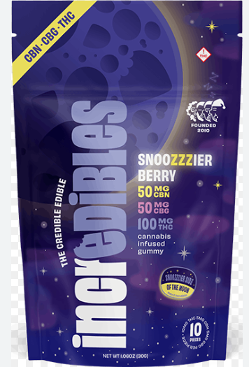 Photograph of product: INCREDIBLES SNOOZZZIERBERRY 2:1:1 :CBN:CBG GUMMIES 10PK 100MG