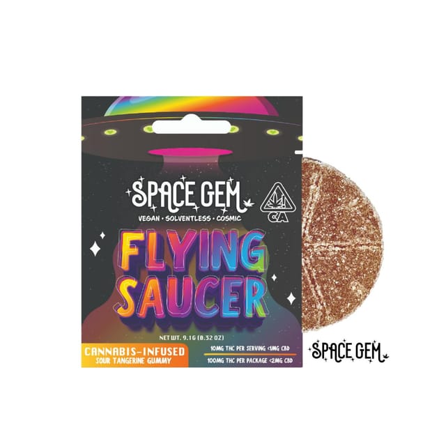 Photograph of product: Space Gem Sour Tangerine Flying Saucer Vegan Gummy 1-Piece 100MG - 