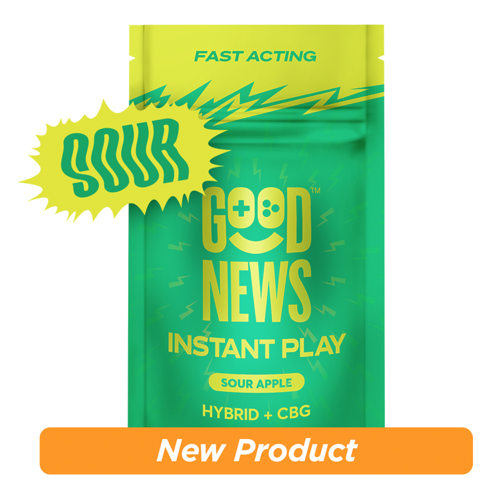 Photograph of product: GOOD NEWS Gummies 100mg: Play Sour Apple 1:2 TH-oui:CBG 10pc