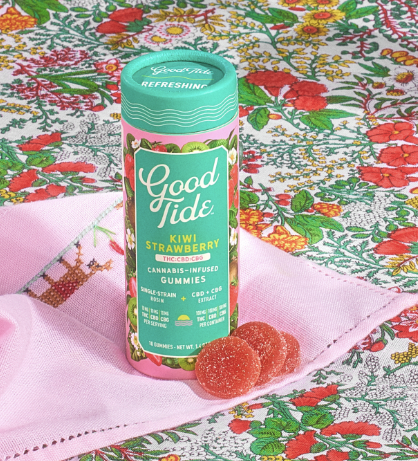 Photograph of product: Good Tide | 100mg | Kiwi Strawberry 1:1:1 (Hybrid) TH-oui:CBD:CBG Gummies 10pk