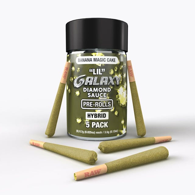 Photograph of product: Banana Magic Cake | .5g x 5 Diamond Infused Pre-Rolls