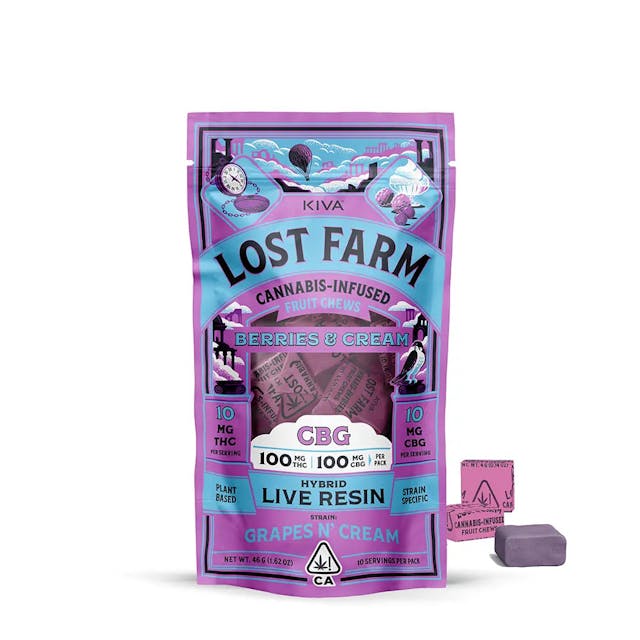 Photograph of product: Lost Farm Chews |  Berries & Cream Grapes N Cream | CBG 10:10 | 100mg - 