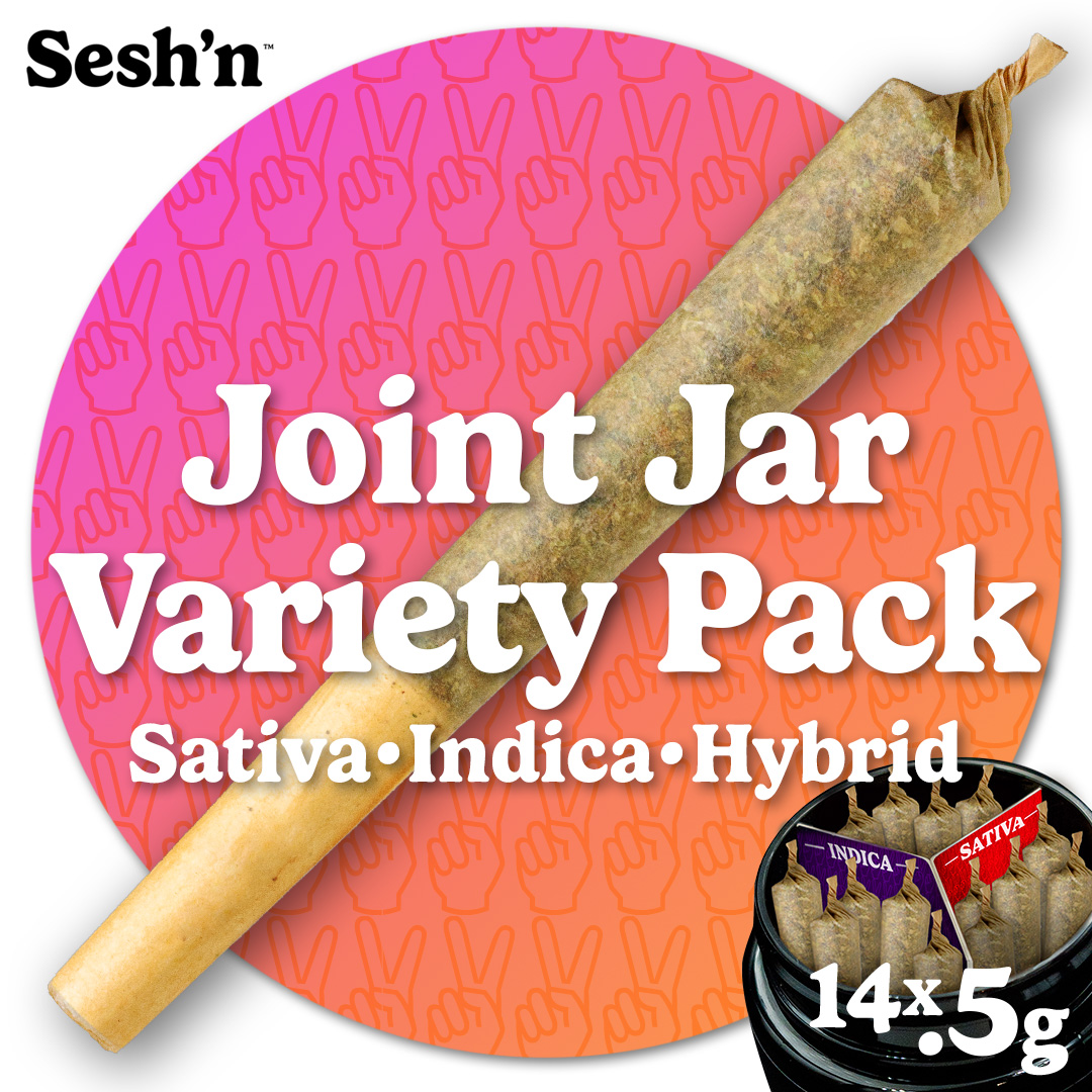Photograph of product: Sesh'n | Variety Pack Joint Jar | 14x .5g Pre Rolls
