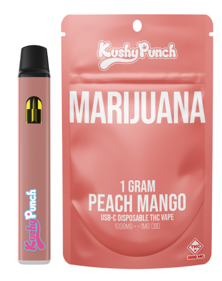 Photograph of product: KUSHY PUNCH 1G PEACH MANGO DISPOSABLE CARTRIDGE-Oui'd