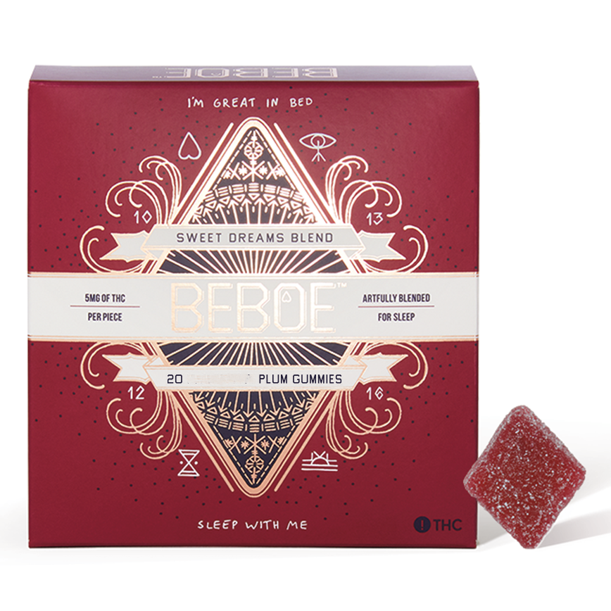 Photograph of product: Beboe - Sweet Dreams Raspberry Plum 5:1 TH-oui/CBN Gummies - 100mg
