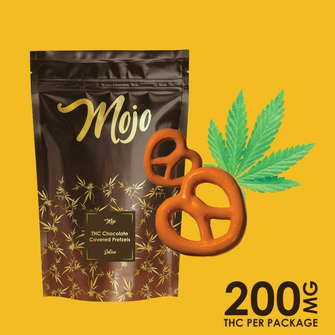 Photograph of product: 200mg Mojo Chocolate - Chocolate Covered Pretzels