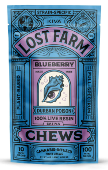 Photograph of product: LOST FARM BLUEBERRY 10PK FRUIT CHEWS 100MG
