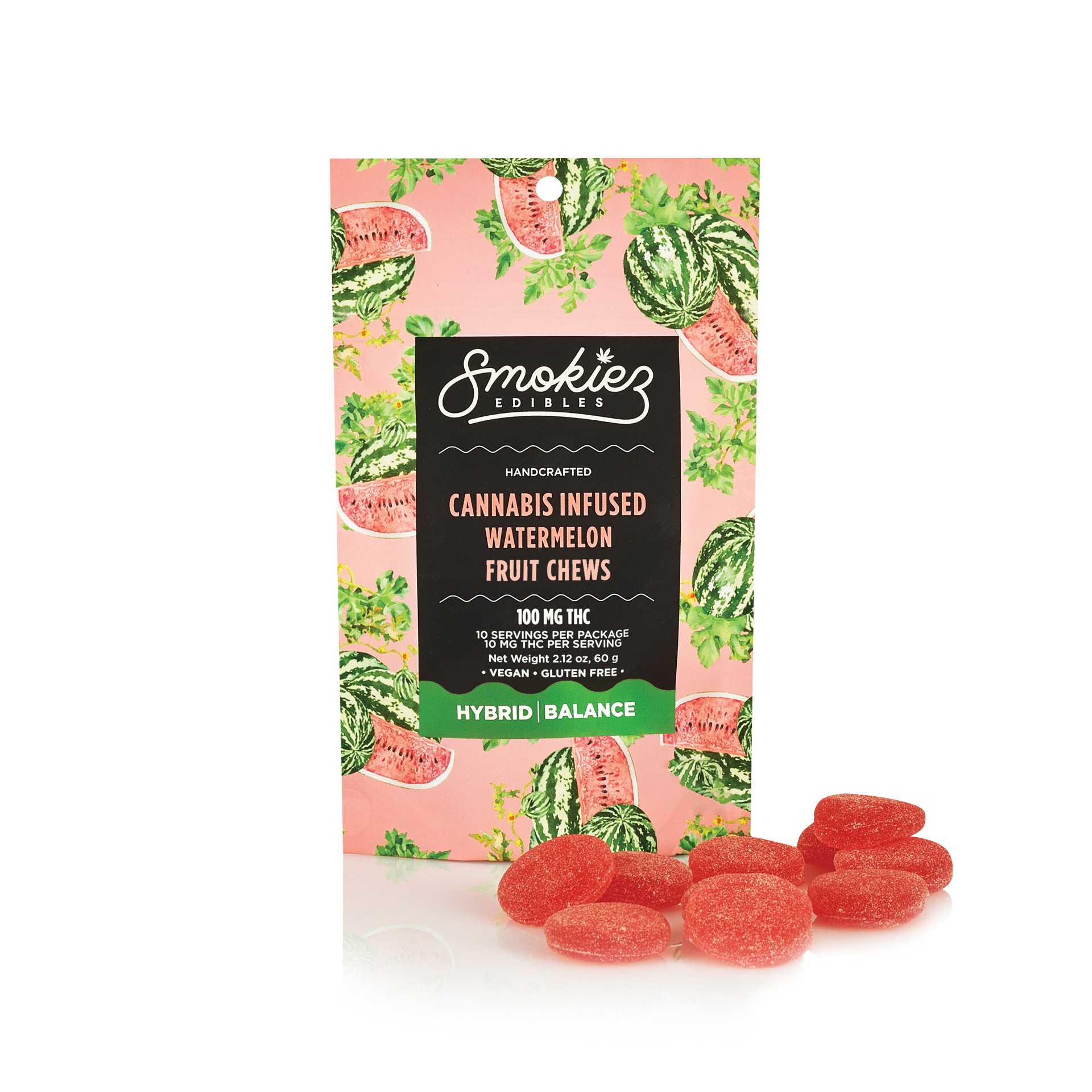 Photograph of product: 100mg Single Piece Sour Fruit Chews (Watermelon) [Hybrid]
