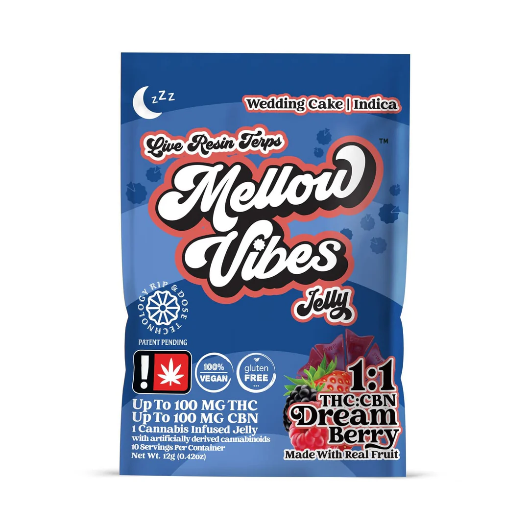 Photograph of Product: Mellow Vibez: Dream Berry 2:1 Gummies - 10 Pieces/300mg (Hybrid)