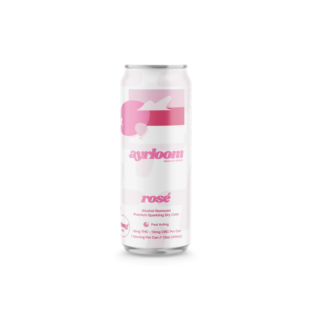 Photograph of product: Ayrloom UP | Beverage | 12oz | Rose Sparkling Cider | Alcohol Removed | Fast Acting | Vegan | Gluten Free | 10mg TH-oui : 10mg CBC