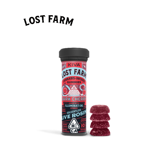 Photograph of product: DARK CHERRY ILLUMINATI OG 100MG 10 PACK LIVE ROSIN GUMMIES