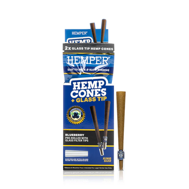 Photograph of product: Hemper - King Size Hemp Cones + Glass Tip | 2PK