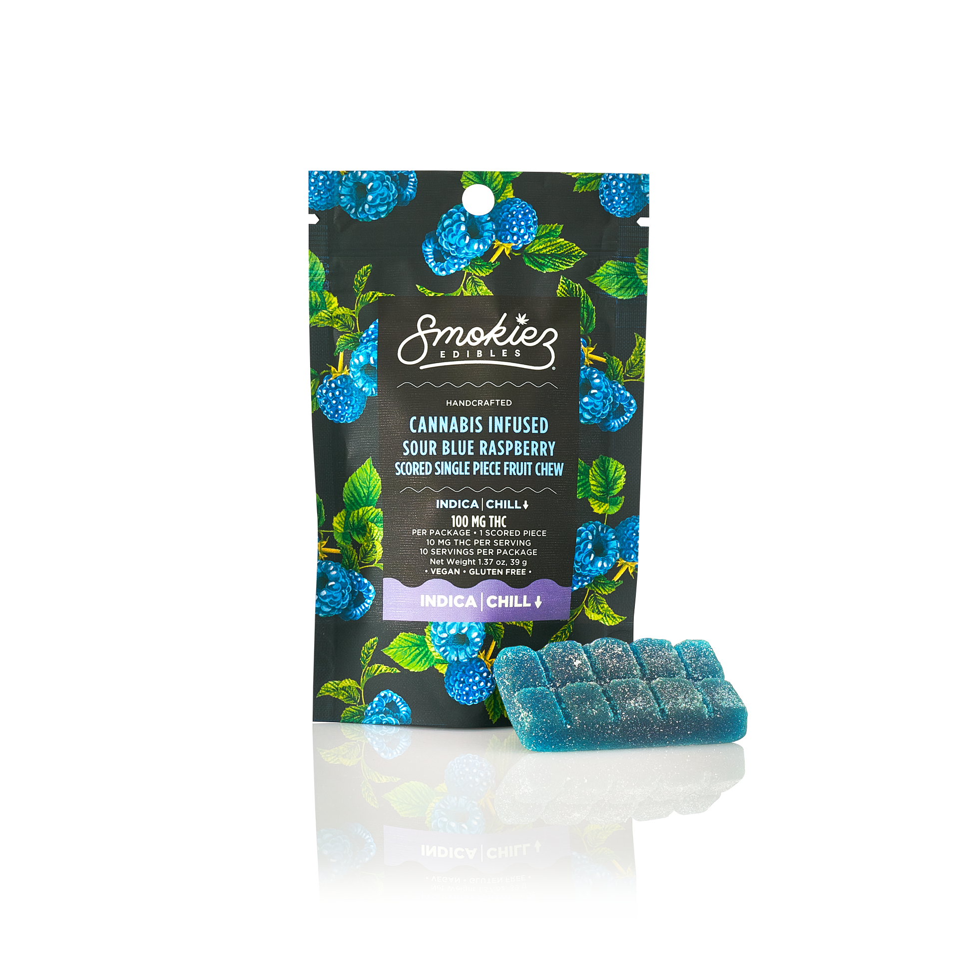 Photograph of product: Smokiez Gummies Single Scored Sour Blue Raspberry Oui'd 100mg