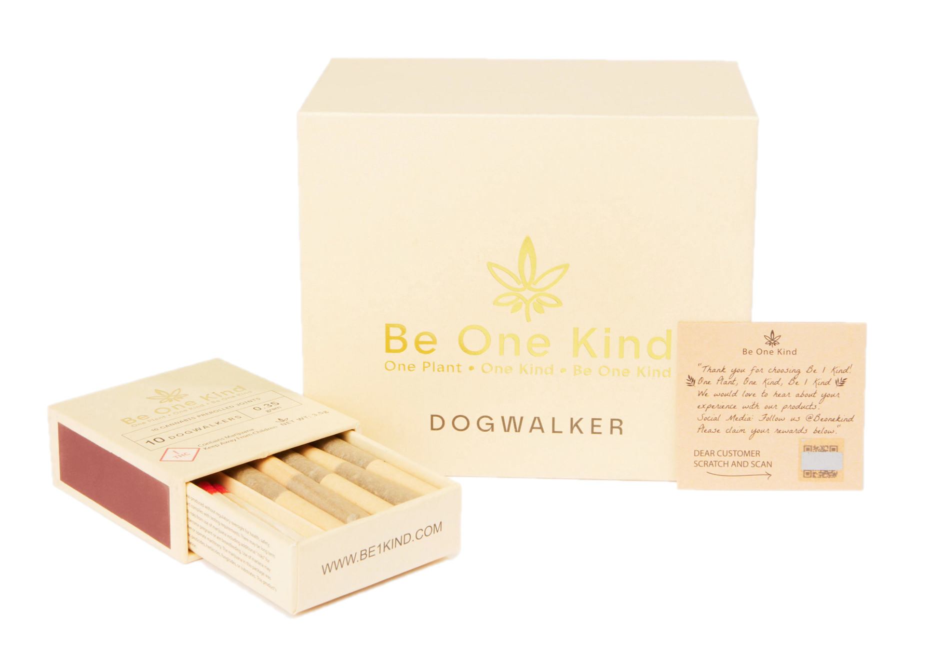 Photograph of product: Be One Kind Roxanne Dogwalkers 10 Pack .35g Joints w/matches