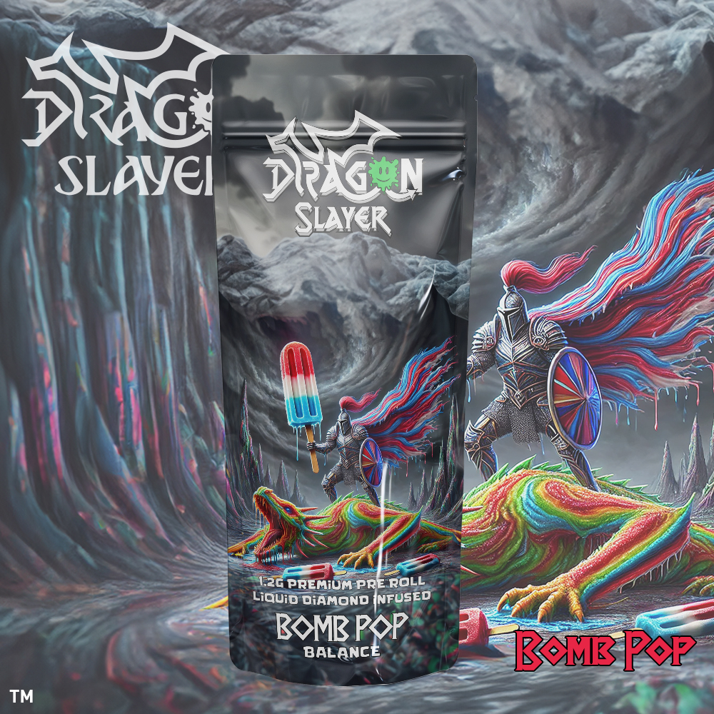 Photograph of product: Dragon Slayer - Liquid Diamond Pre-roll 1.2g - Bomb Pop - Balance