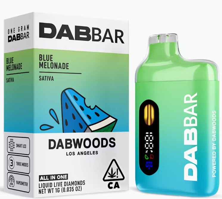 Photograph of Product: Dabwoods Dab Bar Blue Melonade Sativa Liquid Diamond AIO 1g