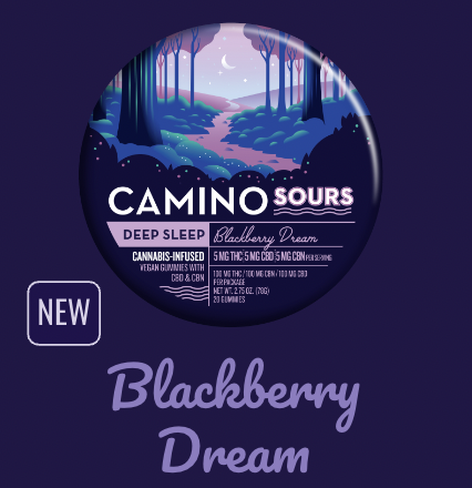 Photograph of product: Gummies | Blackberry Dream | 5TH-oui:5CBD:5CBN | 20pk | Camino Sours