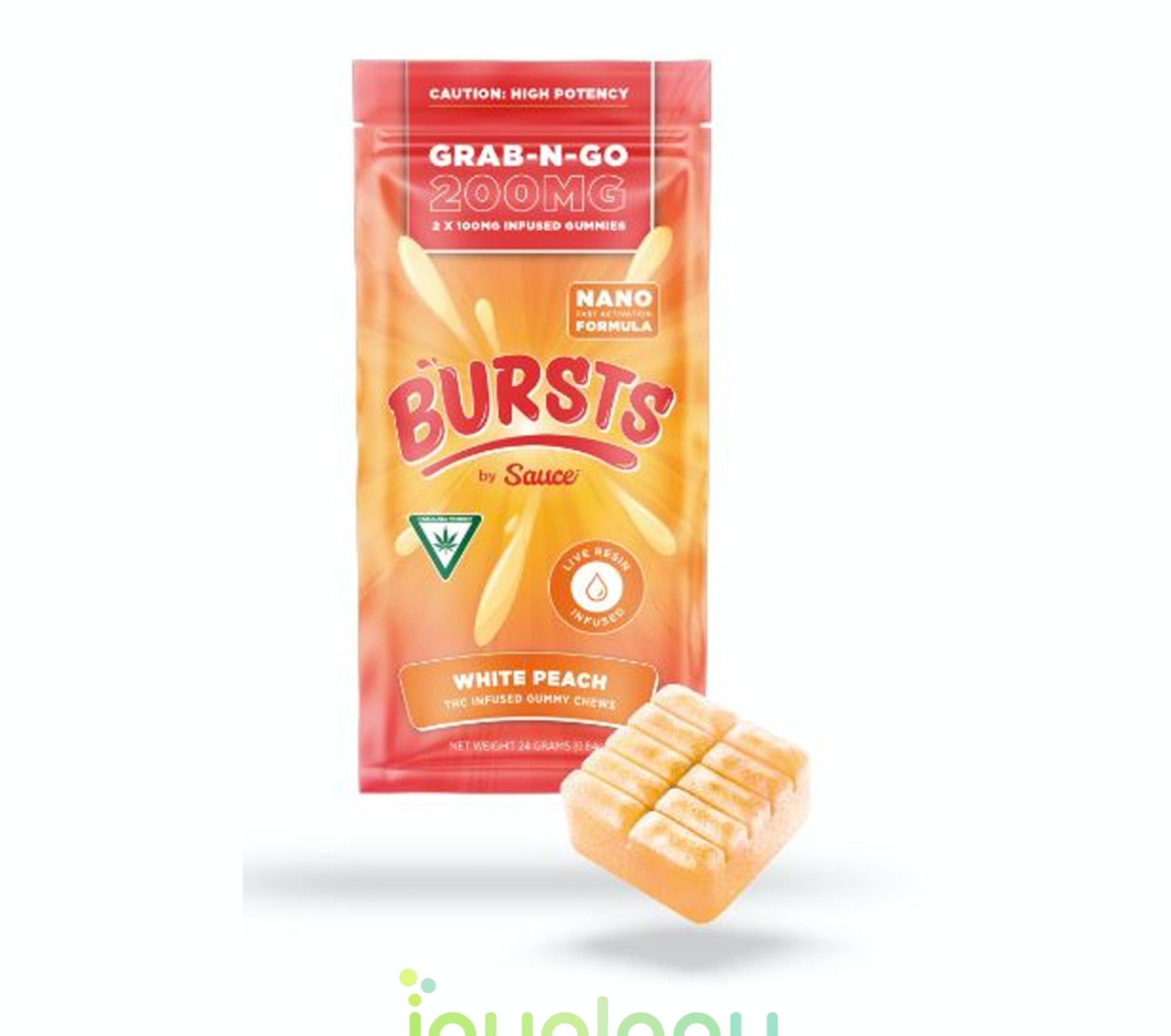 Photograph of product: Burst 200mg Gummies - White Peach