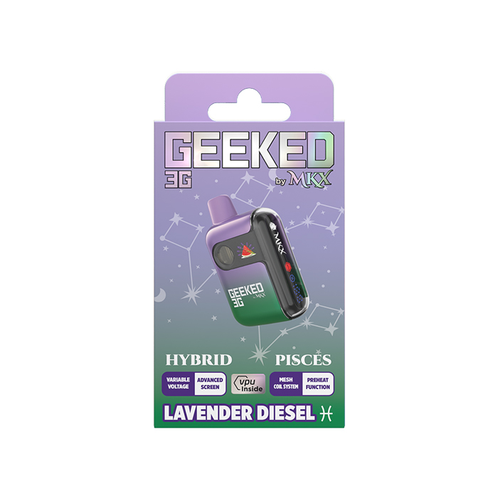 Photograph of product: Geeked Lavender Diesel Disposable Vape, Hybrid, 3g