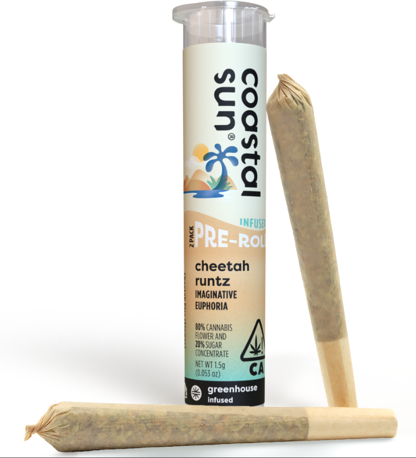 Photograph of product: Coastal Sun Infused Preroll 2pk 1.5g - Cheetah Runtz (H)