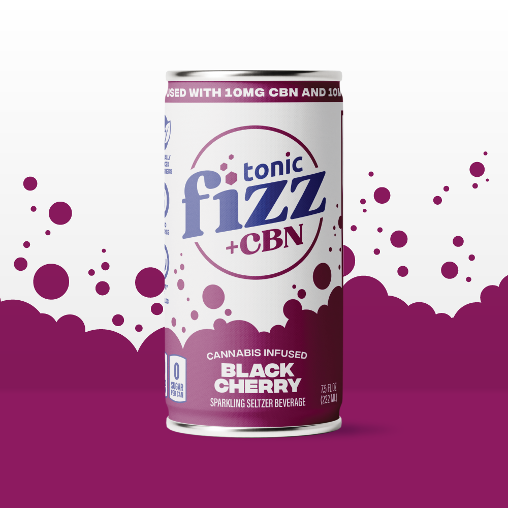 Photograph of product: Black Cherry | 10mg TH-oui: 10mg CBN | 7.5oz Beverage | Tonic Fizz Shorties
