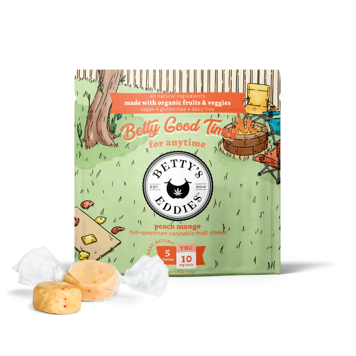 Photograph of product: Betty's Eddies Fruit Chews | Peach Mango | 5pk | 50mg