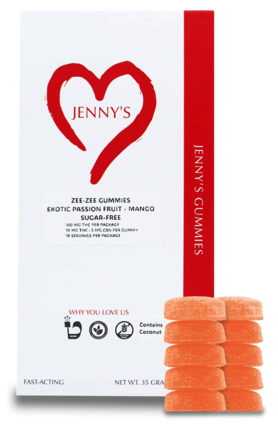 Photograph of product: Jenny's | Zee-Zee Gummies | Passion Fruit mango | 5mg thc